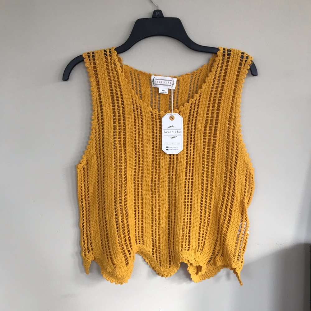 loveriche mustard boho crochet sleeveless top